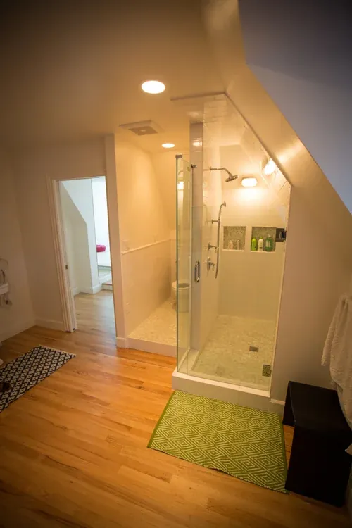 Hardwood floor installation in progress